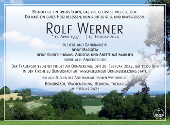 Traueranzeige von Rolf Werner von Südthüringer Presse