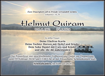 Traueranzeige von Helmut Quiram von Südthüringer Presse