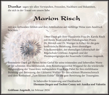 Traueranzeige von Marion Risch von Südthüringer Presse