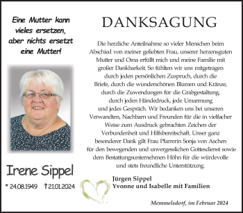 Traueranzeige von Irene Sippel von Neue Presse Coburg