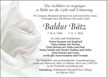 Traueranzeige von Baldur Bätz von Südthüringer Presse