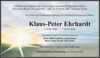 Traueranzeige von Klaus-Peter Ehrhardt von Südthüringer Presse
