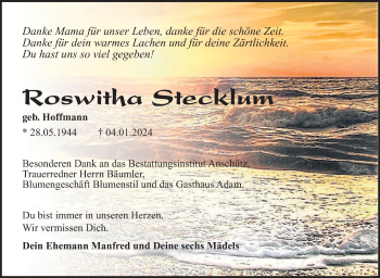 Traueranzeige von Roswitha Stecklum von Südthüringer Presse