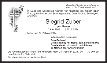 Traueranzeige von Siegrid Zuber von Frankenpost