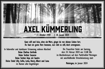 Traueranzeige von Axel Kümmerling von Südthüringer Presse