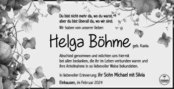Traueranzeige von Helga Böhme von Südthüringer Presse
