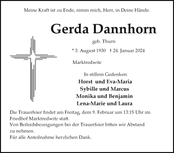 Traueranzeige von Gerda Dannhorn von Frankenpost