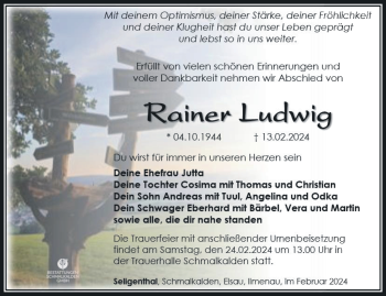 Traueranzeige von Rainer Ludwig von Südthüringer Presse