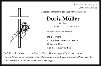 Traueranzeige von Doris Müller von Frankenpost