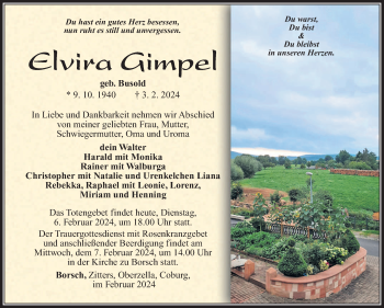 Traueranzeige von Elvira Gimpel von Südthüringer Presse