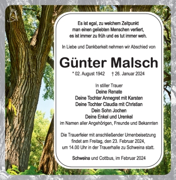 Traueranzeige von Günter Malsch von Südthüringer Presse
