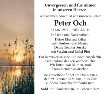 Traueranzeige von Peter Och von Südthüringer Presse