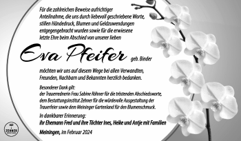 Traueranzeige von Eva Pfeifer von Südthüringer Presse