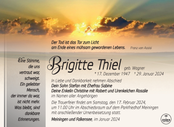 Traueranzeige von Brigitte Thiel von Südthüringer Presse