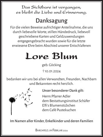 Traueranzeige von Lore Blum von Südthüringer Presse