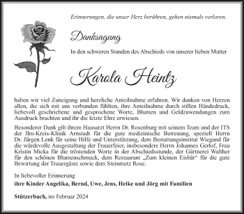 Traueranzeige von Karola Heintz von Südthüringer Presse