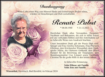 Traueranzeige von Renate Pabst von Südthüringer Presse