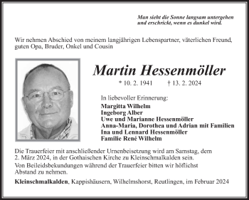 Traueranzeige von Martin Hessenmöller von Südthüringer Presse