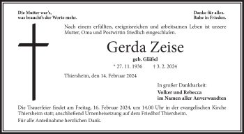 Traueranzeige von Gerda Zeise von Frankenpost