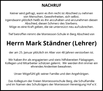 Traueranzeige von Mark Ständner von Frankenpost