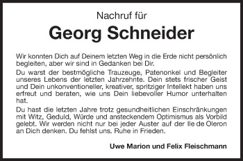 Traueranzeige von Georg Schneider von Neue Presse Coburg