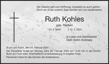 Traueranzeige von Ruth Kohles von Neue Presse Coburg