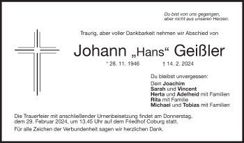 Traueranzeige von Johann Geißler von Neue Presse Coburg