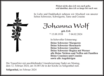 Traueranzeige von Johanna Wolf von Südthüringer Presse