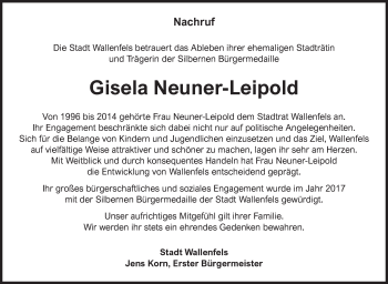 Traueranzeige von Gisela Neuner-Leipold von Neue Presse Coburg