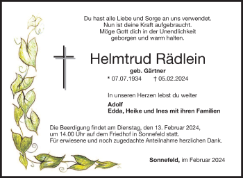 Traueranzeige von Helmtrud Rädlein von Neue Presse Coburg