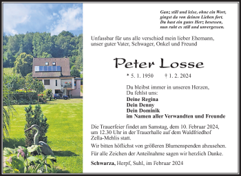 Traueranzeige von Peter Losse von Südthüringer Presse