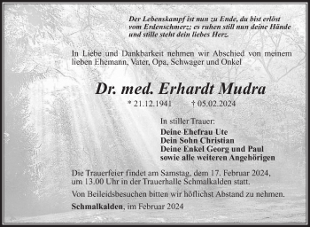 Traueranzeige von Erhardt Mudra von Südthüringer Presse