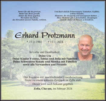 Traueranzeige von Erhard Protzmann von Südthüringer Presse