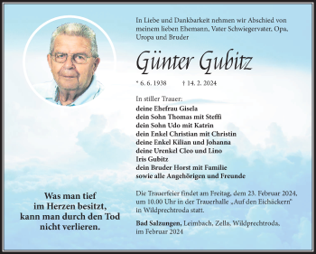 Traueranzeige von Günter Gubitz von Südthüringer Presse