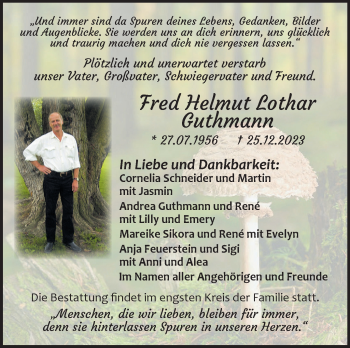 Traueranzeige von Fred Helmut Lothar Guthmann von Südthüringer Presse