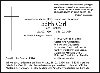 Traueranzeige von Edith Carl von Neue Presse Coburg
