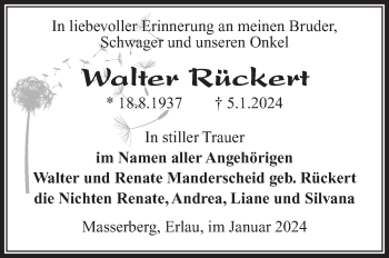 Traueranzeige von Walter Rückert von Südthüringer Presse