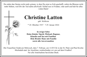 Traueranzeige von Christine Latton von Frankenpost