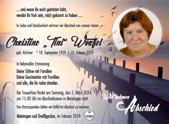 Traueranzeige von Christine Wörfel von Südthüringer Presse