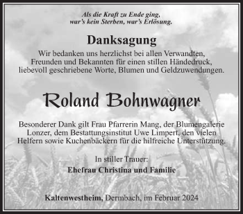 Traueranzeige von Roland Bohnwagner von Südthüringer Presse