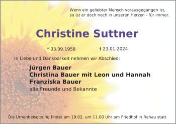 Traueranzeige von Christine Suttner von Frankenpost