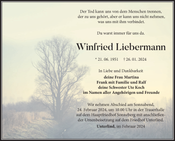 Traueranzeige von Winfried Liebermann von Südthüringer Presse
