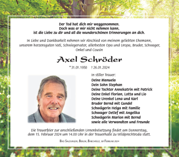 Traueranzeige von Axel Schröder von Südthüringer Presse