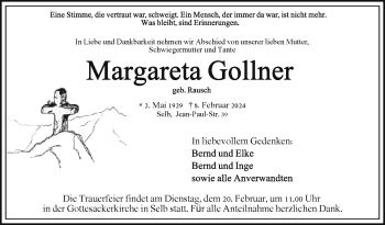 Traueranzeige von Margareta Gollner von Frankenpost