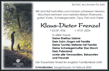 Traueranzeige von Klaus-Dieter Frenzel von Südthüringer Presse