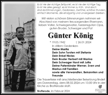 Traueranzeige von Günter König von Südthüringer Presse