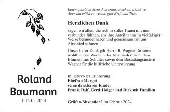 Traueranzeige von Roland Baumann von Südthüringer Presse