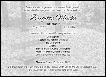 Traueranzeige von Brigitte Mücke von Neue Presse Coburg