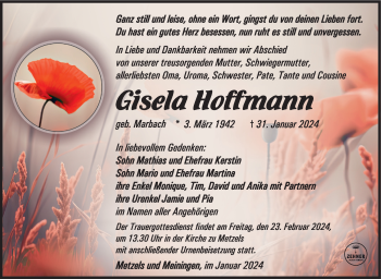 Traueranzeige von Gisela Hoffmann von Südthüringer Presse