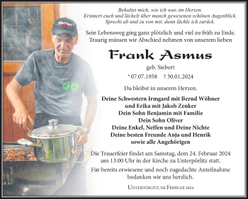 Traueranzeige von Frank Asmus von Südthüringer Presse